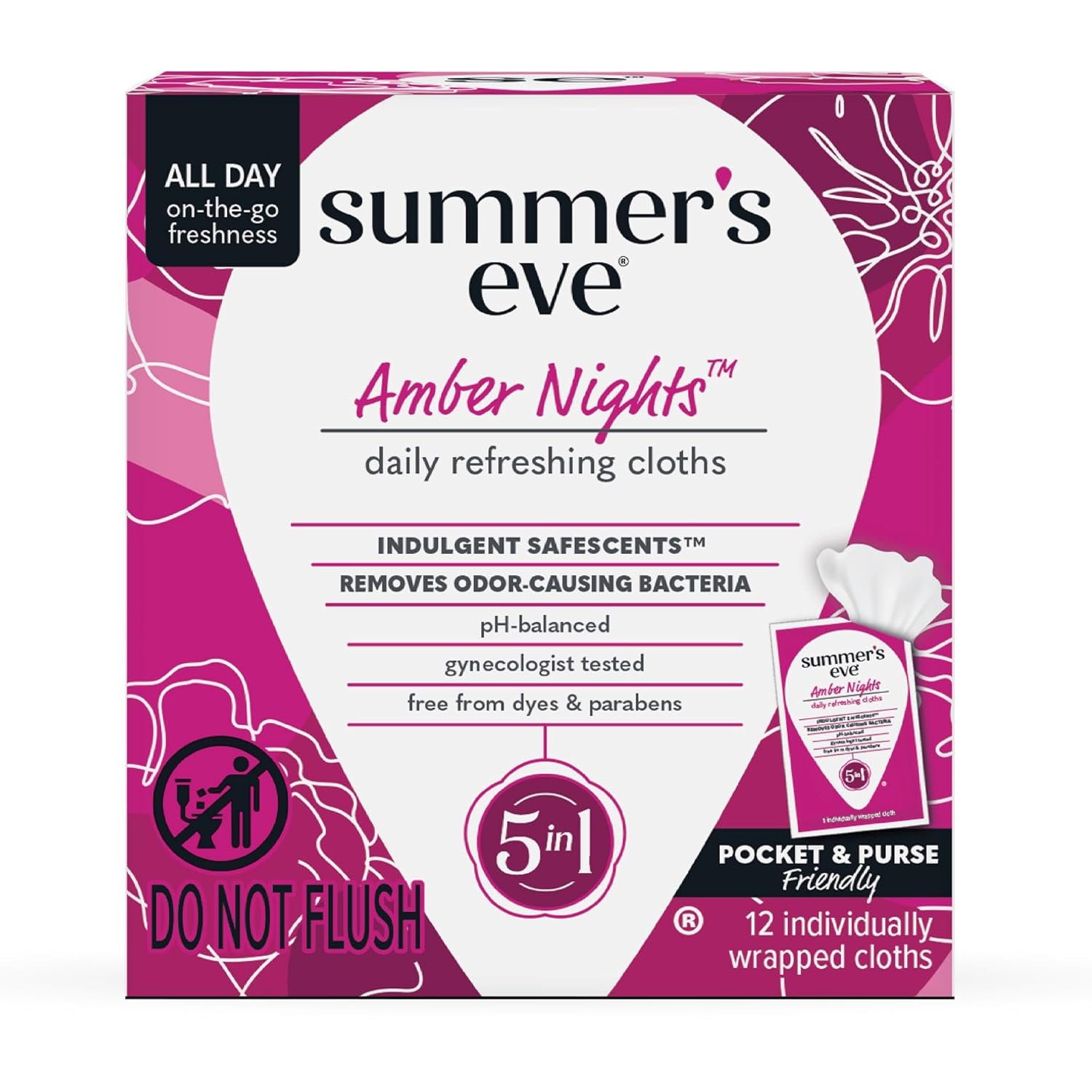 Summer’s Eve Refreshing Feminine Wipes, Amber Nights, 12 Count | Individually Wrapped Vaginal Wipes, Feminine Care, Help Remove Vaginal Odor, Gynecologist Tested, with Oat and Shea Extracts