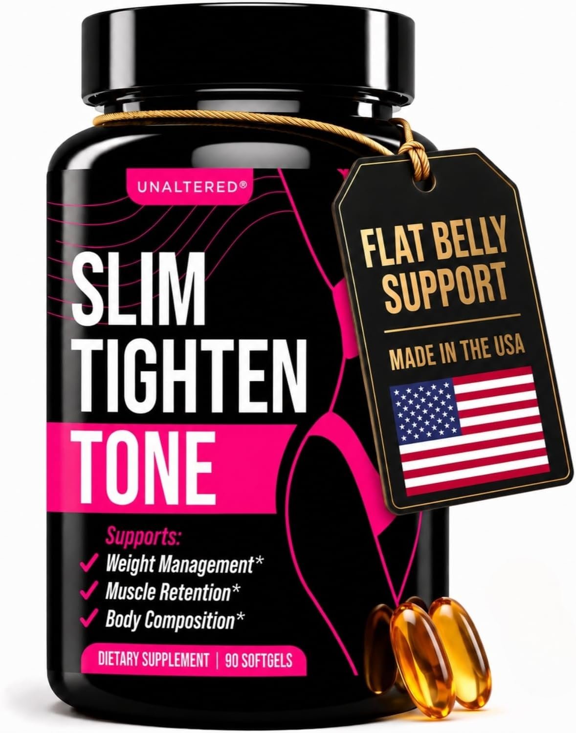 UNALTERED Belly Fat Burner for Women – Slim Waist, Lose Stomach Fat, Reduce Bloating – Natural Weight Loss Pills, Appetite Suppressant, & Metabolism Booster – 90 Capsules