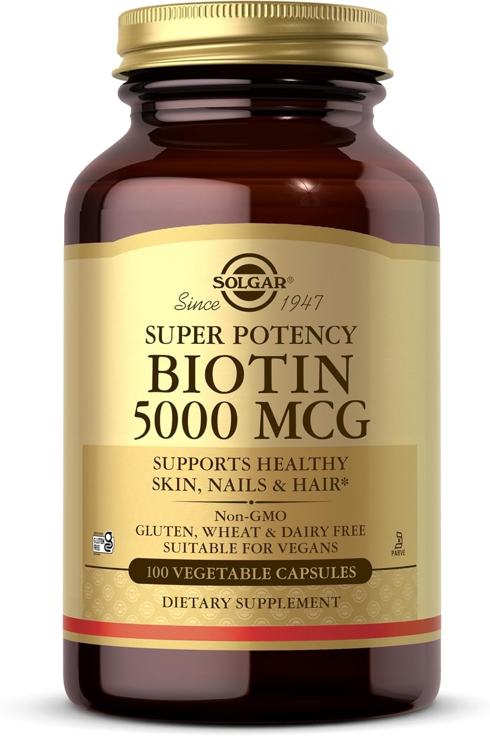 Solgar Biotin 5000 mcg, 100 Veg Caps – Promote Healthy Skin, Nails & Hair | Support Energy Production, Protein, Carbohydrate & Fat Metabolism, Vitamin B – Non GMO, Vegan, Gluten Free – 100 Servings