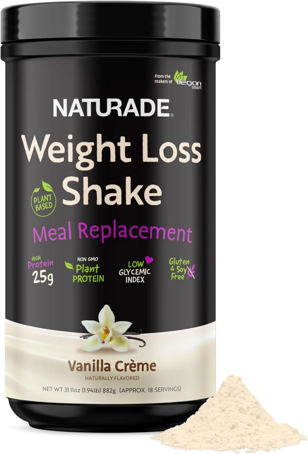 Plant-Based Meal Replacement Shake | 25g Complete Protein, Fiber & 18 Vitamins | Creamy Vanilla | Low Sugar Nutrition to Support Daily Wellness, Balance & Satiety | Naturade Weight Loss – 31.1 oz