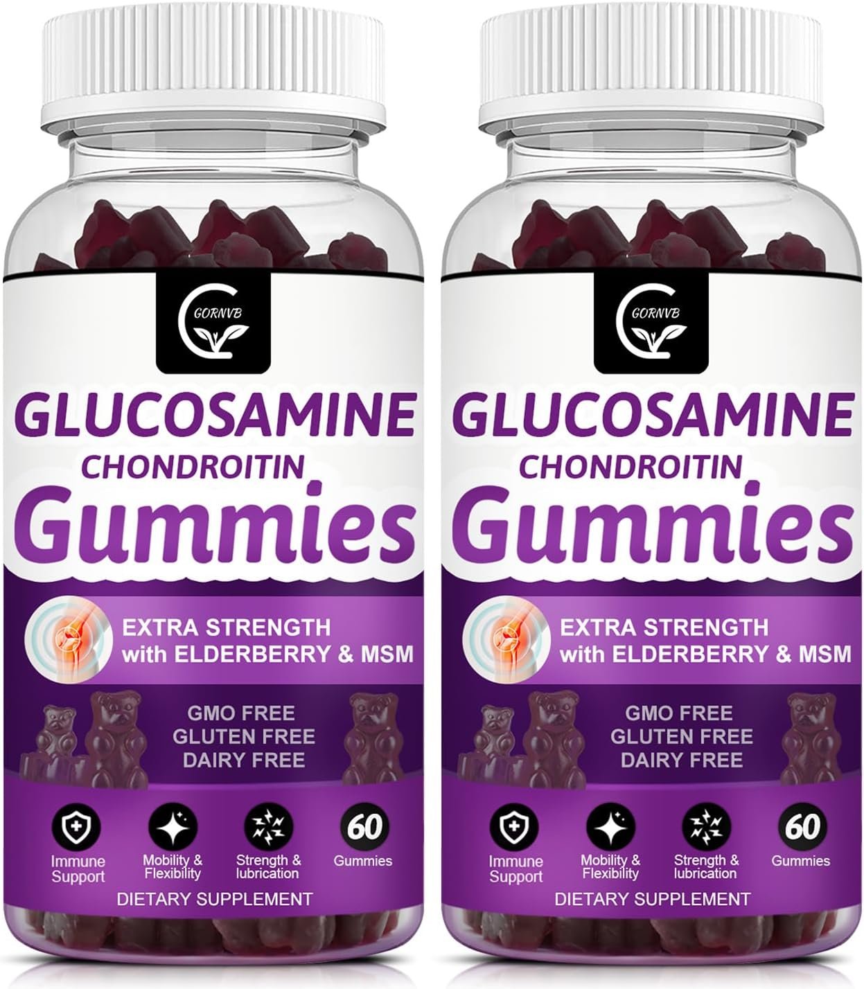 GORNVB Glucosamine Chondroitin Gummies with MSM & Elderberry Extra Strength – Flexibility Support, Antioxidant Immune Support Supplement for Adults, Men & Women – 60 Chondroitin Gummies (2 Pack)