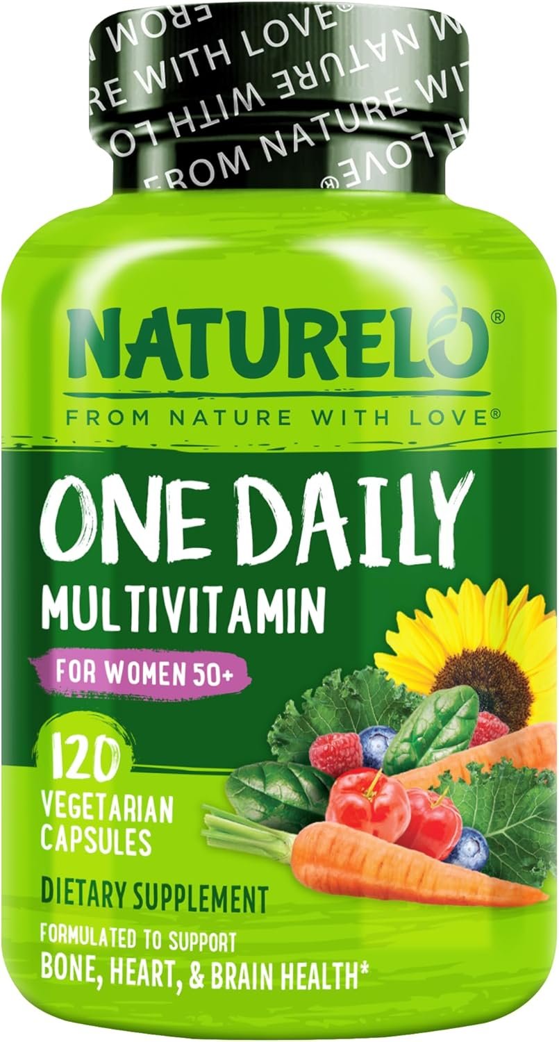 NATURELO One Daily Multivitamin for Women 50+ w/Vitamin B12, 120 Count | Energy Support, Whole Food Daily Women Multivitamin Supplement, Nourish Hair/Skin/Nail, Non-GMO, No Soy, Gluten Free