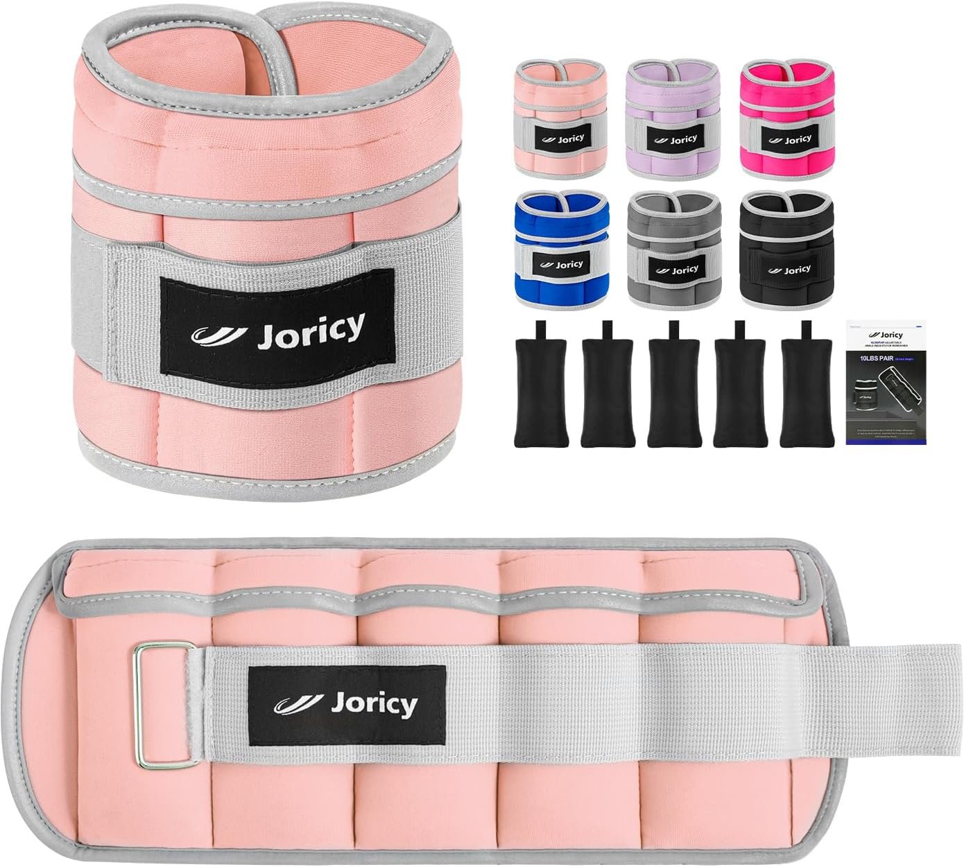 Adjustable Ankle Weights for Women Men 1 Pair 2 4 6 8 10 LBS Leg Weight Hand Arm Wrist Weights with Removable Weight, 1-5 LB Each Ankle Strength Training Weight for Gym Fitness Walking Running, Pink