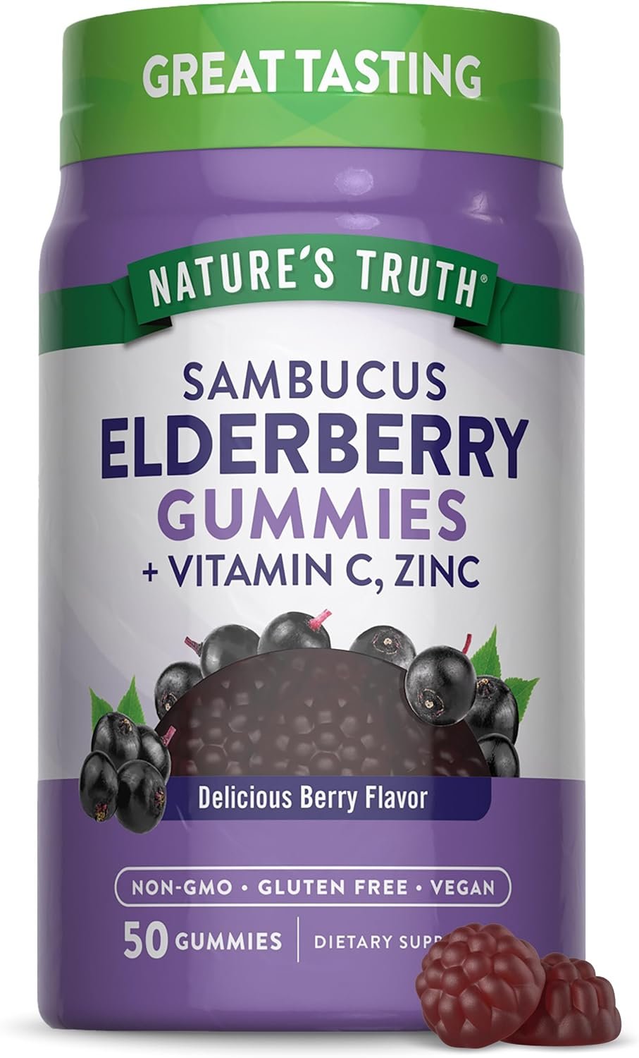 Nature’s Truth Black Elderberry Gummies | 50 Vegan Gummies | with Vitamin C and Zinc | Berry Flavor | Vegan, Non-GMO & Gluten Free Supplement