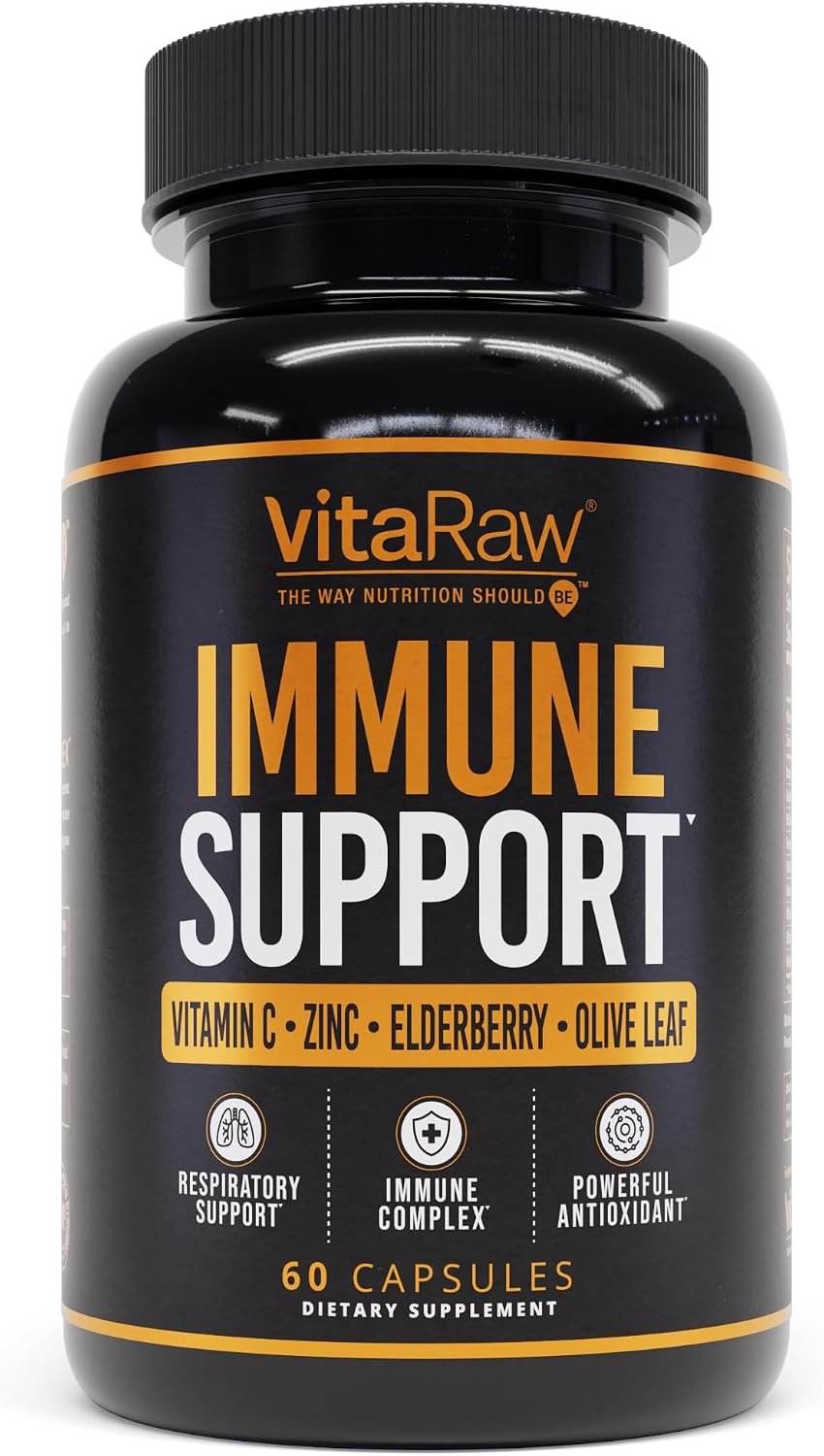 VitaRaw Immune Support Vitamins – Elderberry with Zinc, Vitamin C, and Garlic for Adults – Sambucus Black Elderberry Capsules & Echinacea Immunity Renewal Complex