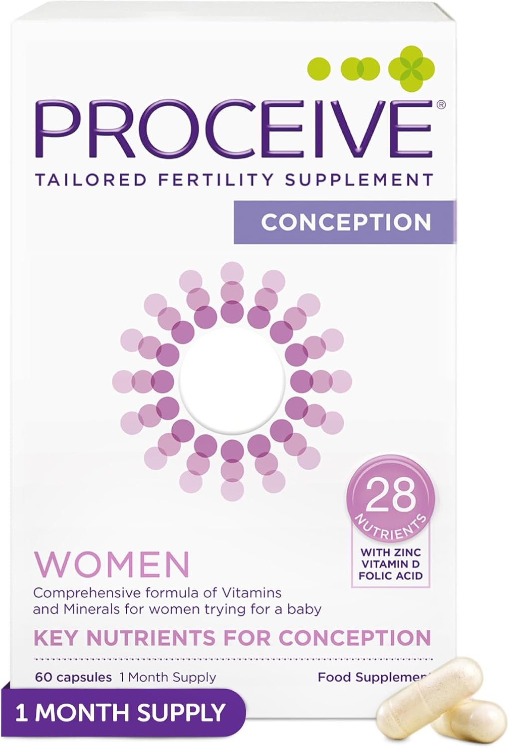 Proceive Tailored Fertility Supplement for Women, Multivitamin, 60 Capsules | Vegan, Pre-Conception Support With Vitamin D, Zinc, COQ10, Folate & Vitamin B6