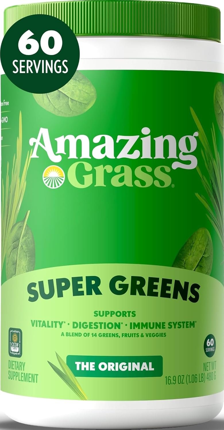 Amazing Grass Super Greens Powder Original, 60 Servings, 16.9 oz | Organic Greens Superfood Powder with Spirulina, Beet Root, Probiotics & Digestive Enzymes to Support Digestion