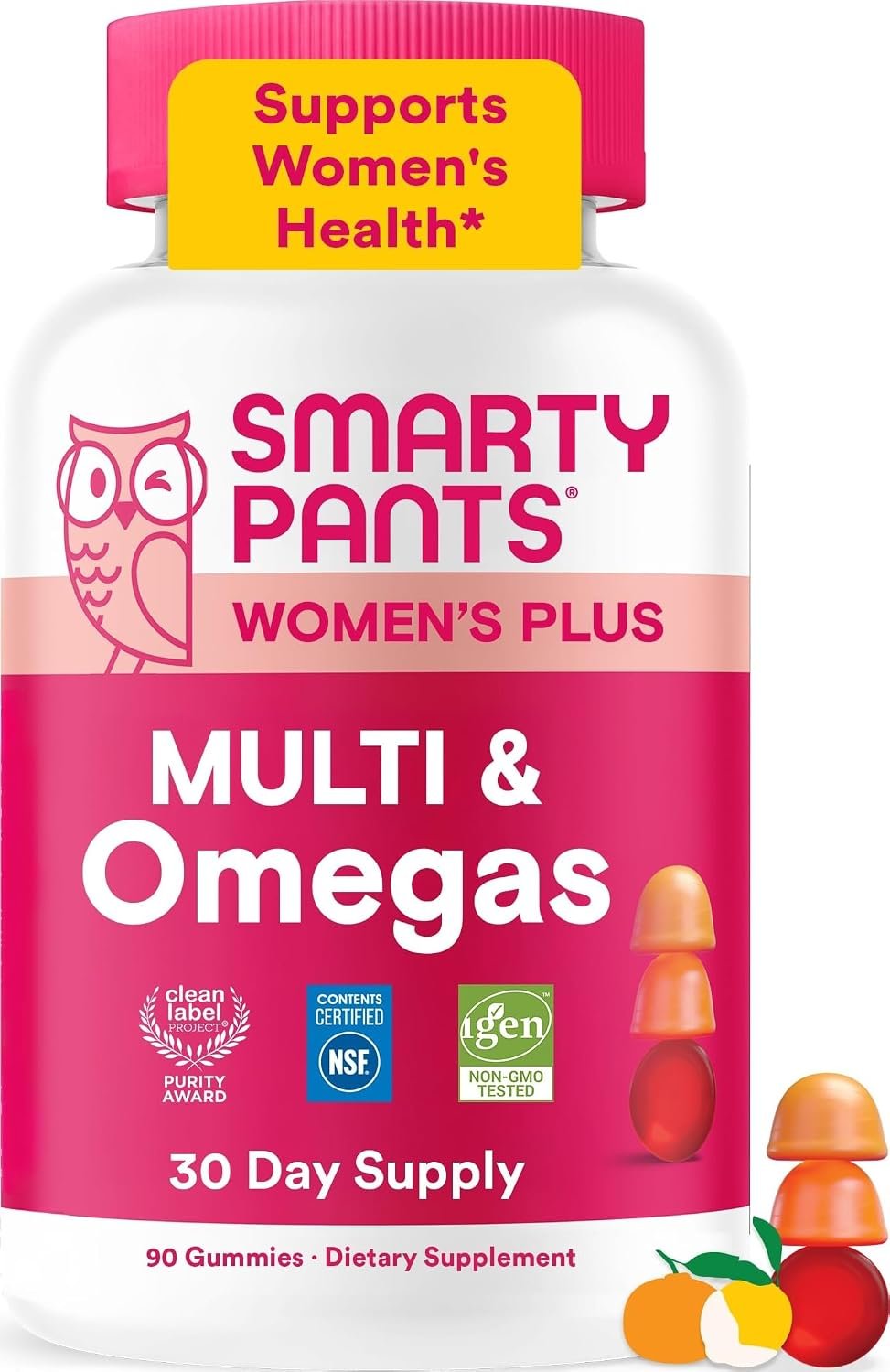 SmartyPants Women’s Multivitamin Gummies, Omega 3 DHA/EPA, Methylfolate, CoQ10, Vitamin D3, C, B12, B6, A, K, Zinc, Three Fruit Flavors, 90 Count (30 Day Supply)