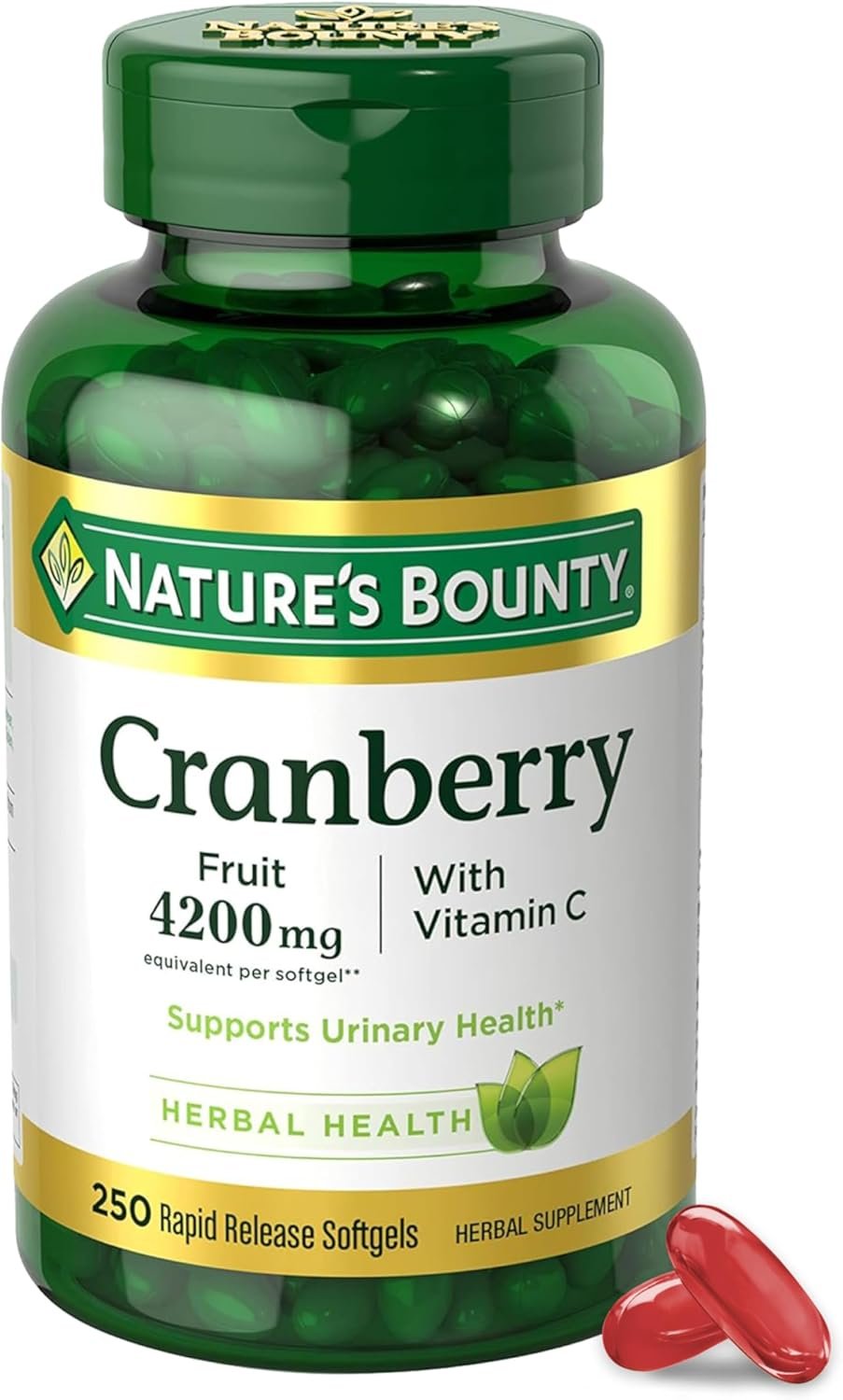 Nature’s Bounty Cranberry Pills for Women Urinary Tract Health, 250 Count | Cranberry Supplements with Concentrate & Vitamin C, 250 Softgels