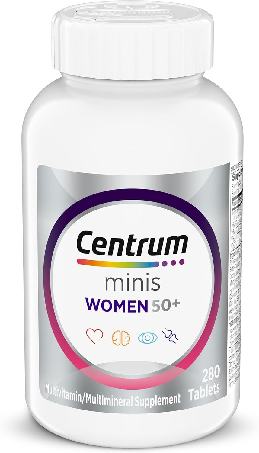 Centrum Minis Silver Women’s Multivitamin, Women 50 and Over, 280 Tablets | Contains Vitamin D3, B Vitamins, Calcium, and Antioxidants, Non-GMO Ingredients, Supports Memory and Cognition, GLP-1 Support