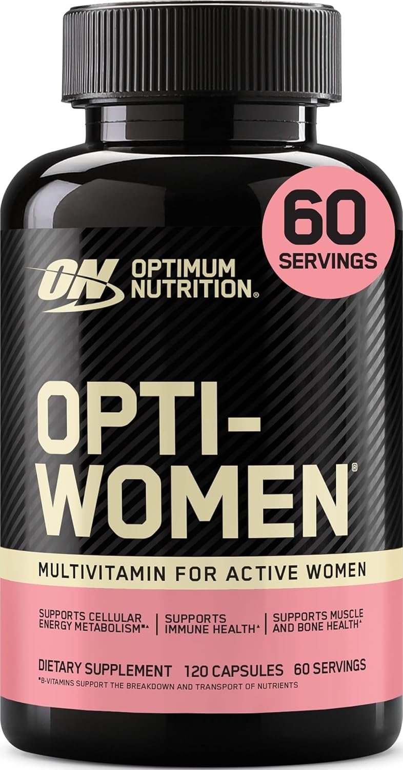 Optimum Nutrition Opti-Women Daily Multivitamin Supplement, 120Ct | Multivitamin for Active Women, 22 Vitamins & Minerals, Calcium, Iron, Folate, Vegetarian Vcaps, Easy-to-Swallow Capsules