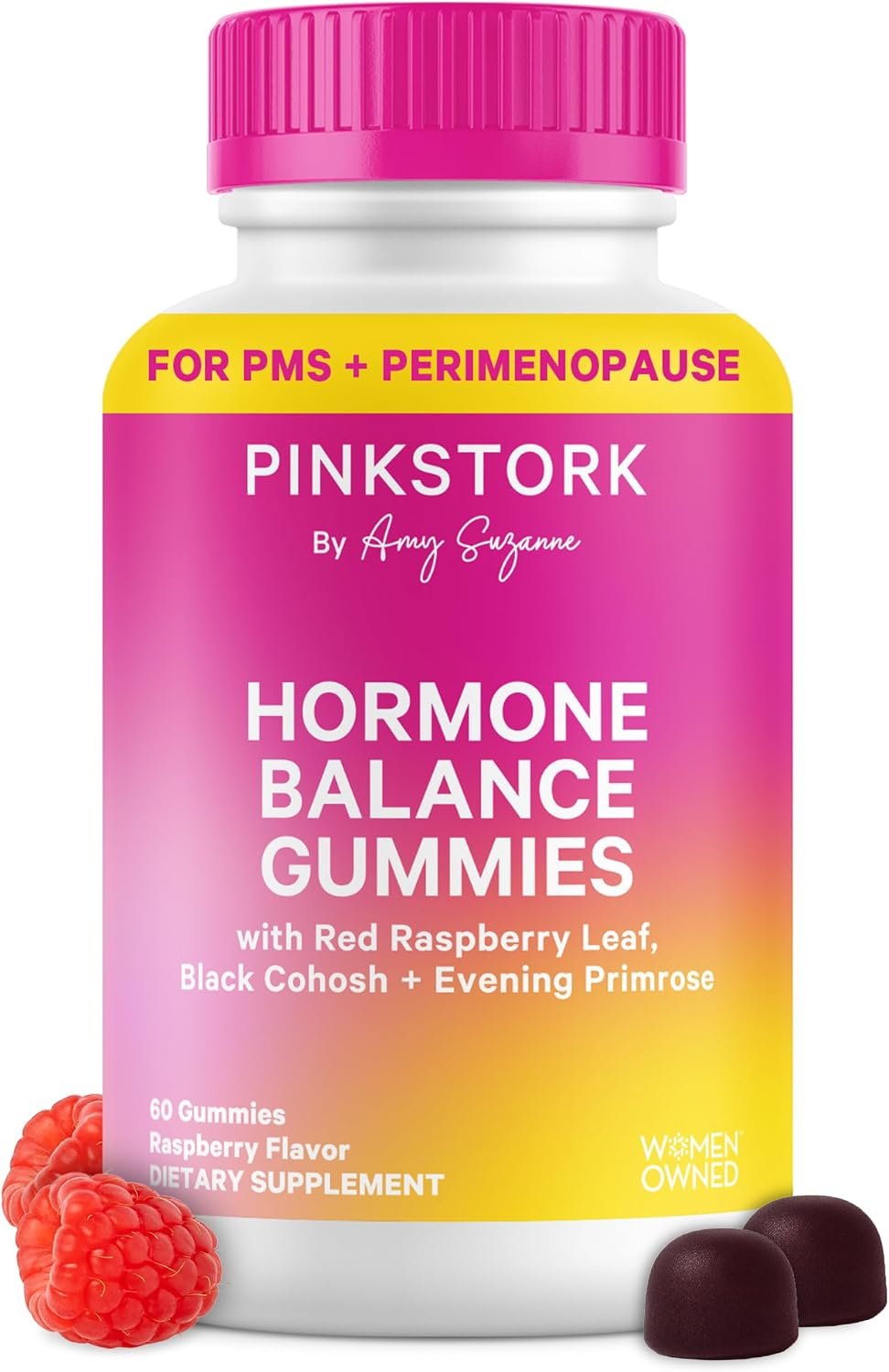 Pink Stork Hormone Balance Gummies for Women, 60 Vegan Gummies | PMS, Menopause & Perimenopause Support, Mood, Digestion, Temperature Comfort + Energy, Red Raspberry Leaf, Black Cohosh