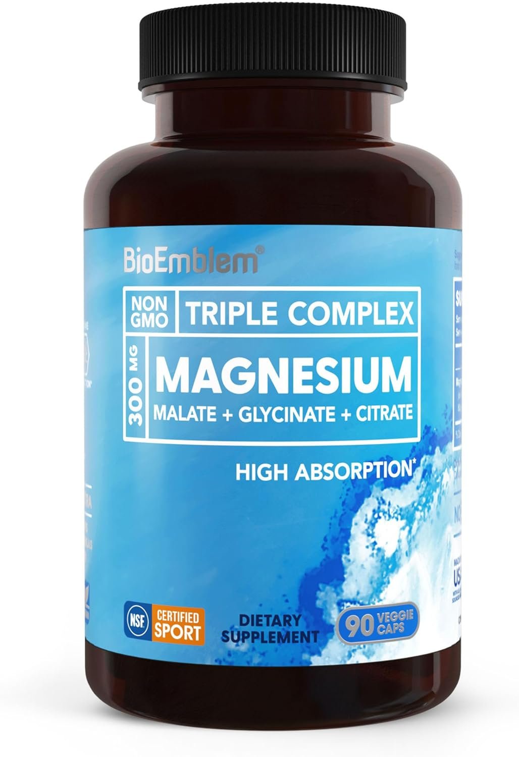 BioEmblem Magnesium Glycinate Complex, 300mg Per Serving, 90 Capsules | Triple Magnesium Citrate & Malate – NSF & Labdoor Certified – Muscle & Nerve Function – Vegan, Non-GMO Chelated Formula