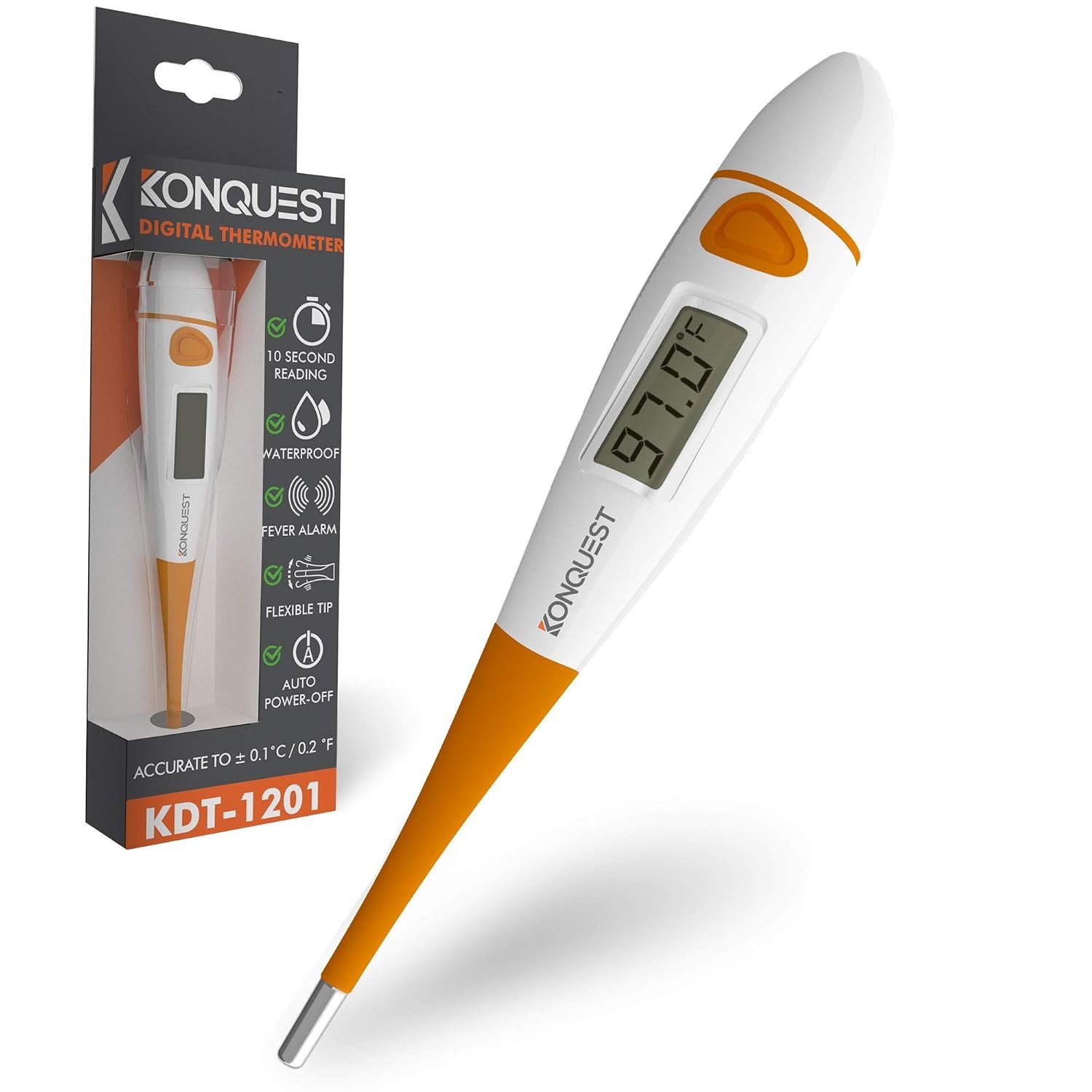 Konquest KDT-1201 Best Digital Medical Thermometer, Highly Accurate and Fast, Easy to Use, 10 Second Reading. Detect Fever Quickly – Oral Armpit and Rectal Thermometer for Babies Children and Adults