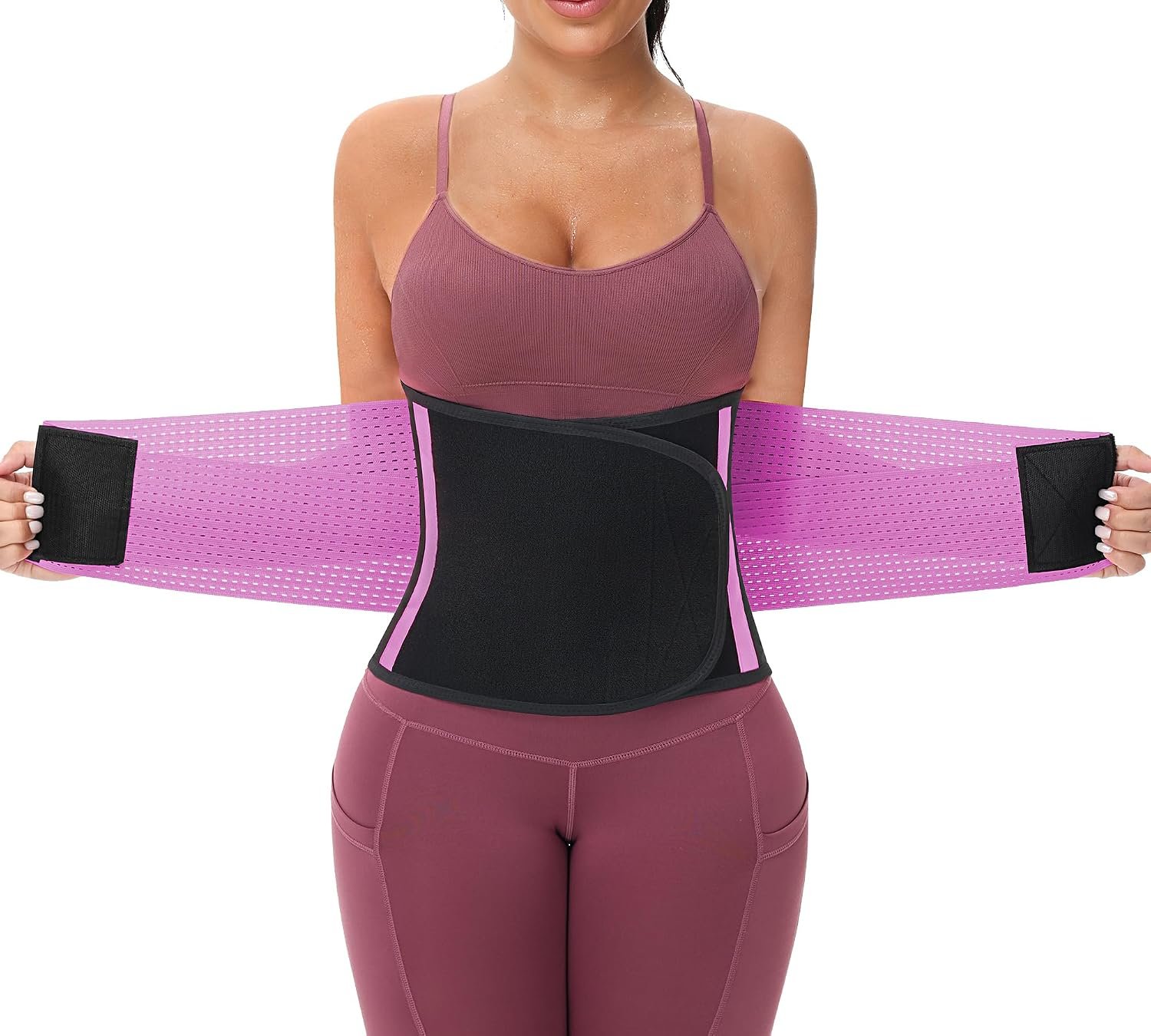 KOOCHY Waist Trainer for Women – Waist Trimmer Back Support Belt Sweat Wrap for Weight Loss Workout Fitness Gym Sport
