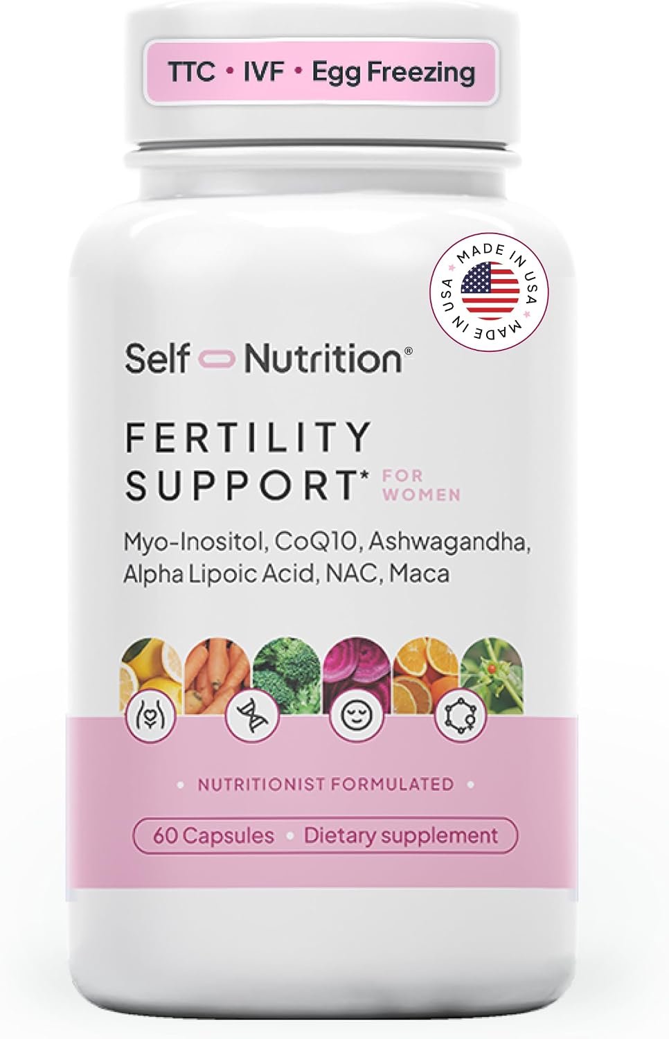 SELF NUTRITION Fertility Support for Women | Conception for Her, Coenzyme Q10, Ashwagandha, Myo-Inositol & More| Support Cycle Regularity & Ovulation| Vegan, Non-GMO, USA Made-60 Capsules