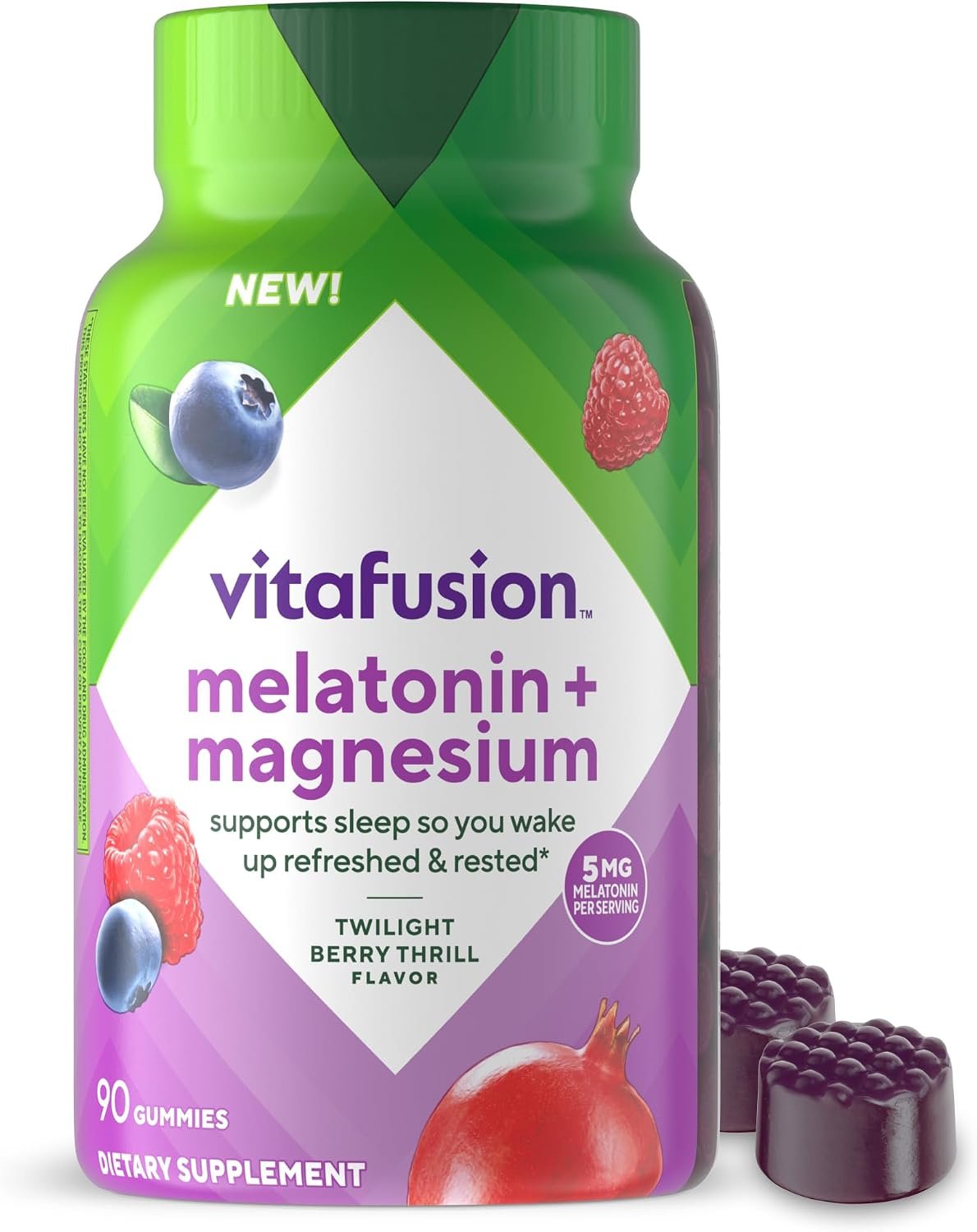 Vitafusion Melatonin Gummies | 5mg | 90 Count | Gummy with Magnesium for Adults | Berry Flavor | Gluten and Dairy-Free Supplement