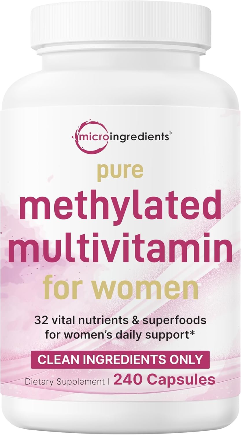 Micro Ingredients Pure Methylated Multivitamin for Women, 240 Capsules | 32-in-1 Formula with Vitamin B, C, D + Iron, Methylfolate & More | Supports Women ‘s Daily Wellness | Filler Free, Non-GMO