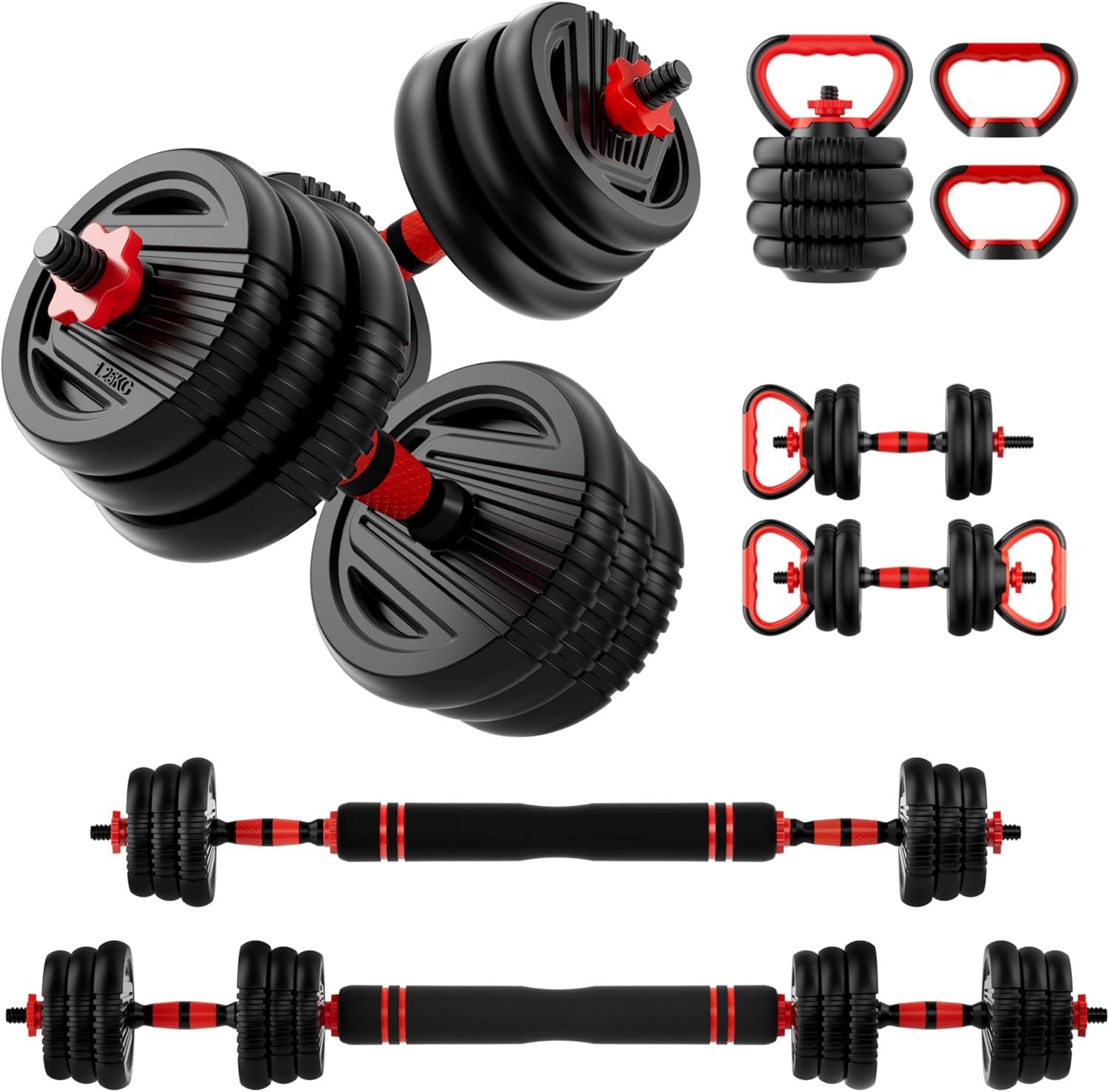 Adjustable Dumbbell Set,20/30/45/70/90lbs Free Weight with Connector | 5 in1 Dumbbells Set Used as Barbell, Kettlebells, Push up Stand,Weight Plate, Fitness Exercises for Home Gym