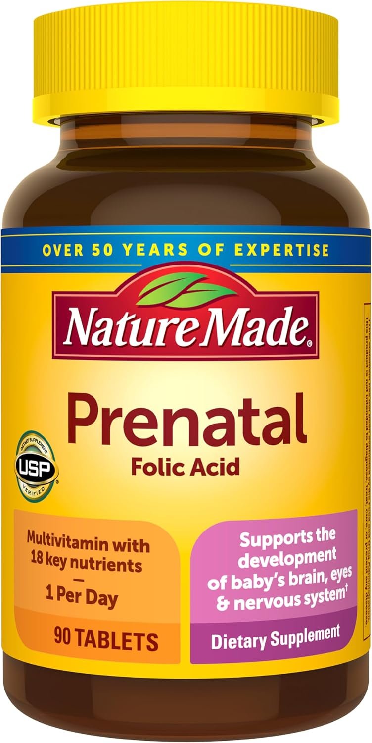 Nature Made Prenatal Multivitamin with Folic Acid, 90 Tablets | Prenatal Vitamins for Women, Vitamin & Mineral Supplement for Daily Nutritional Support, Gluten Free, 90 Day Supply