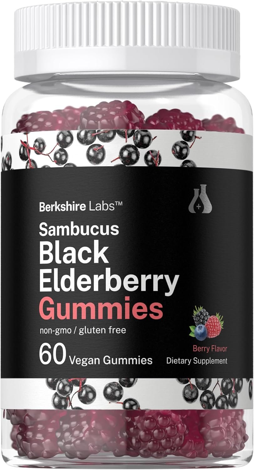 Horbäach Sambucus Black Elderberry Gummies | 60 Count | with Zinc and Vitamin C | Berry Flavor | Vegan, Non-GMO, Gluten Free Extract for Adults | by Berkshire Labs