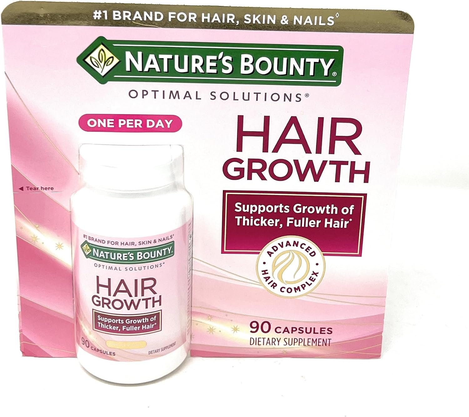 Nature’s Bounty Hair Growth Supplement, 1 Per Day, Clinically Shown to Support Thicker, Fuller Hair, with Biotin, Silicon & Arginine, 90 Capsules