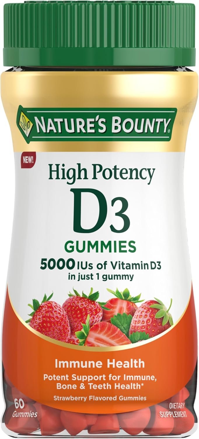Nature’s Bounty Vitamin D 5000 IU Gummies, Strawberry Flavor, 60 Gummies