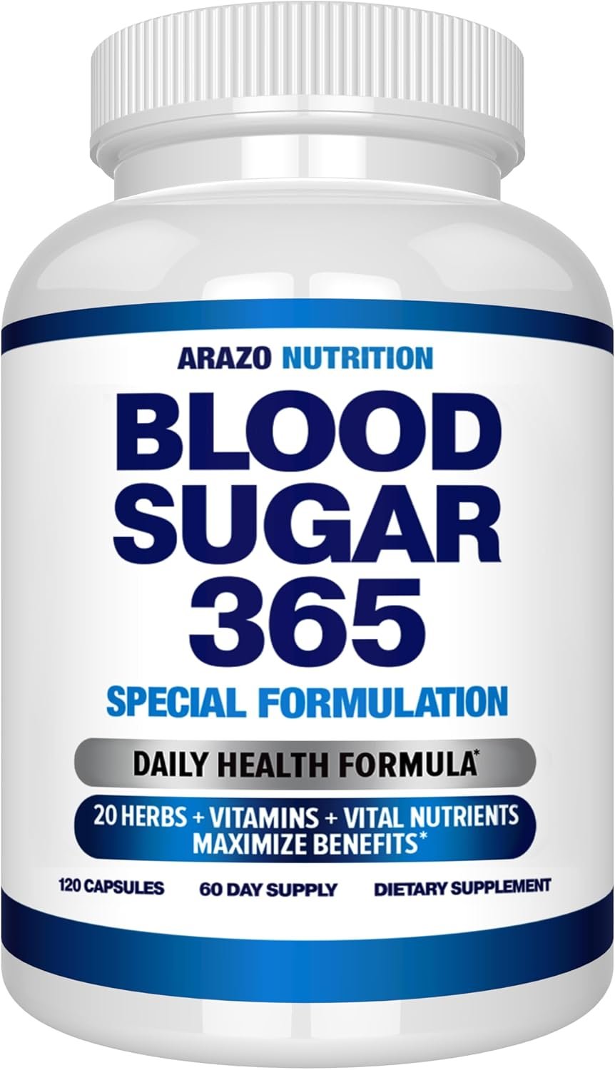 Arazo Nutrition Blood Sugar 365 Supplement – Supports Healthy Energy Levels – 120 Herbal Pills – 60 Day Supply