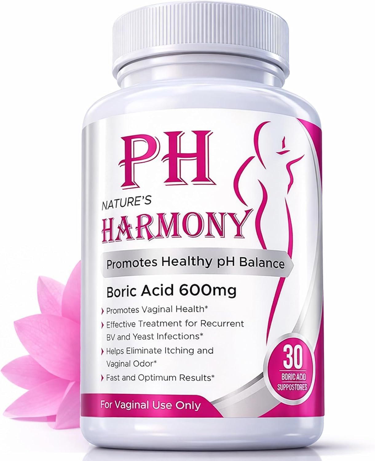 PURE PLANT HOME Boric Acid Suppositories Nature’s Harmony 30 Count 600 mg 100% Pure Made in USA