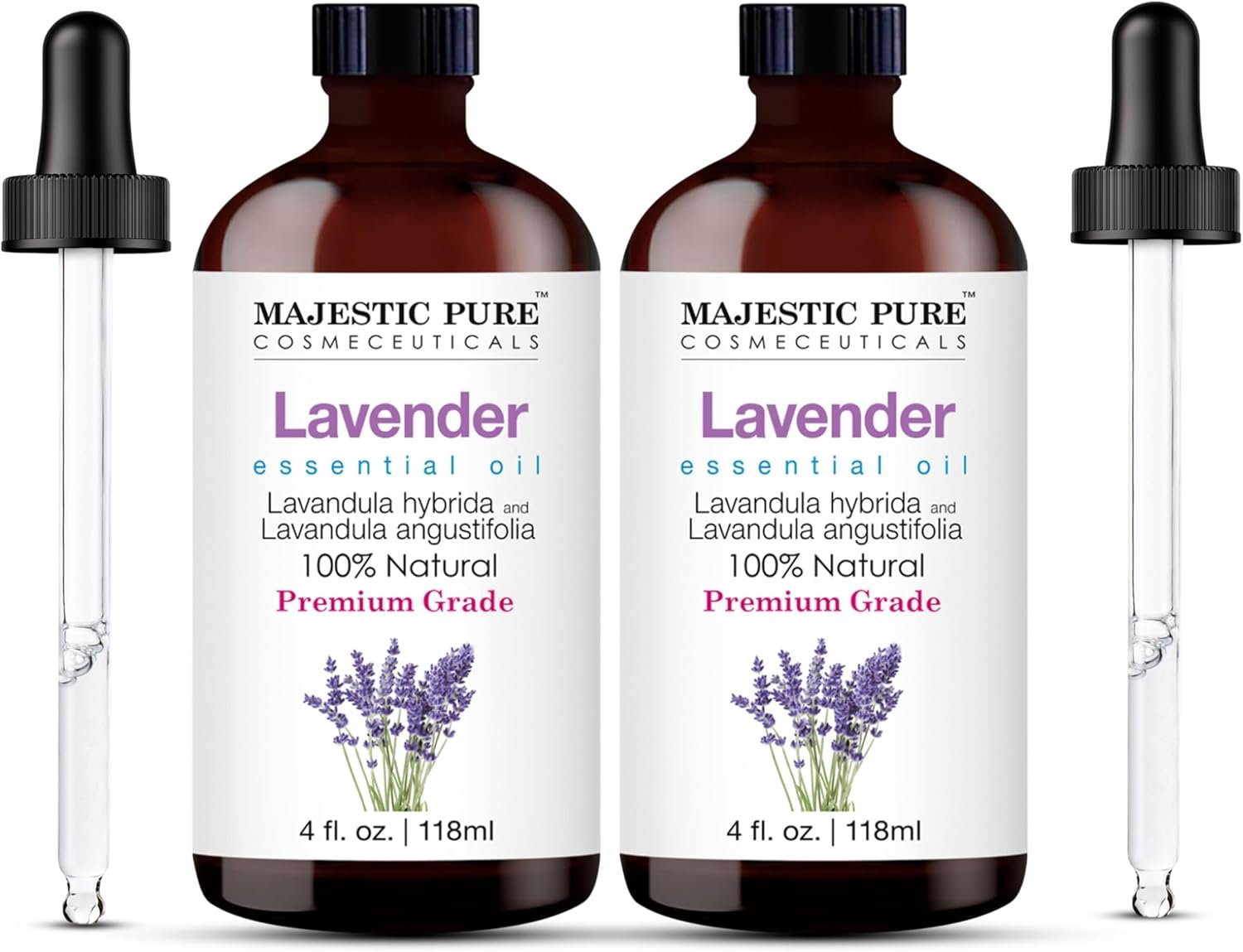 Majestic Pure Lavender Essential Oil for Diffuser – 4 Fl Oz (Pack of 2) | 100% Pure & Natural Ideal for diffuser use, aromatherapy, massage, soap making, candle making home fragrance