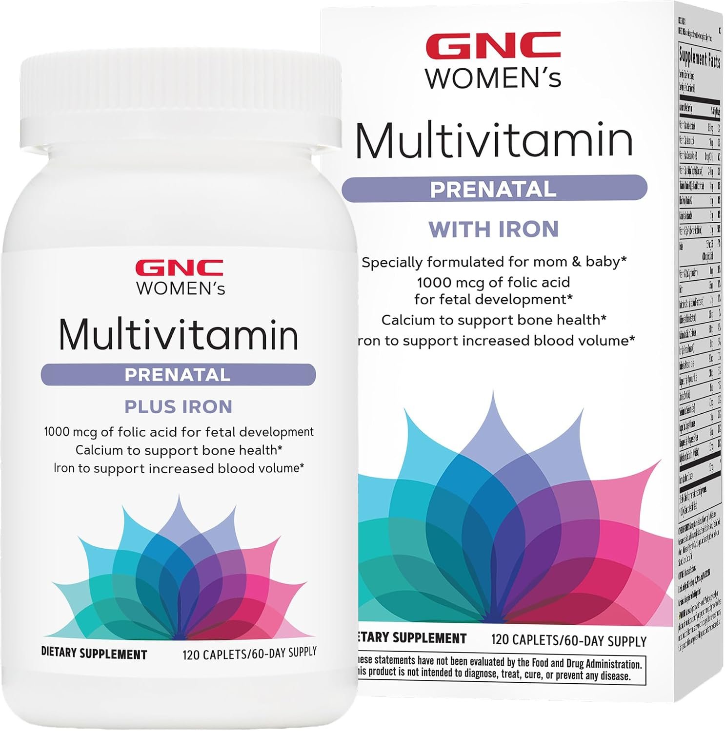 GNC Women’s Prenatal Multivitamin Formula with Iron, 120 Caplets | Provides Folic Acid, Iron, Zinc, and Calcium to Support Healthy Pregnancy, Bone Health, and Baby Development