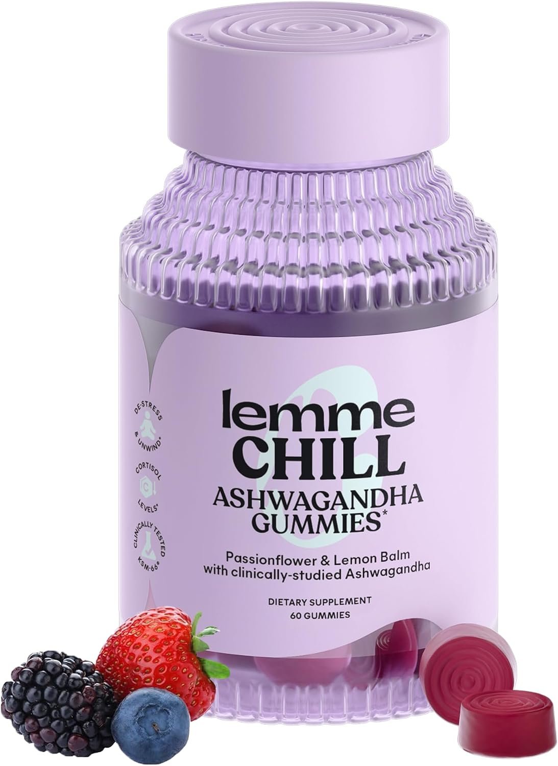 Lemme Chill Stress Relief Gummies (60 Gummies) | 300mg KSM-66 Ashwagandha, Lemon Balm, Passionflower & Goji to Support Relaxation, Healthy Cortisol, Gluten-Free, Non-GMO
