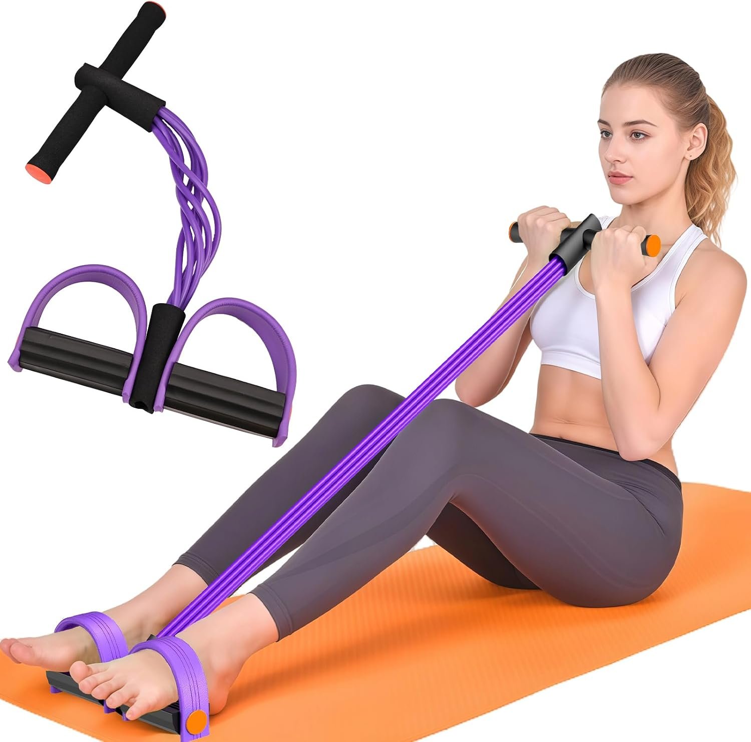 Pedal Resistance Band with Handles, 6-Tubes Natural Rubber Exercise Band | Upgrade Foot Pedal Resistance Bands for Working Out, Multifunction Fitness Equipment for Abdomen, Waist, Arm, Leg, Pilates