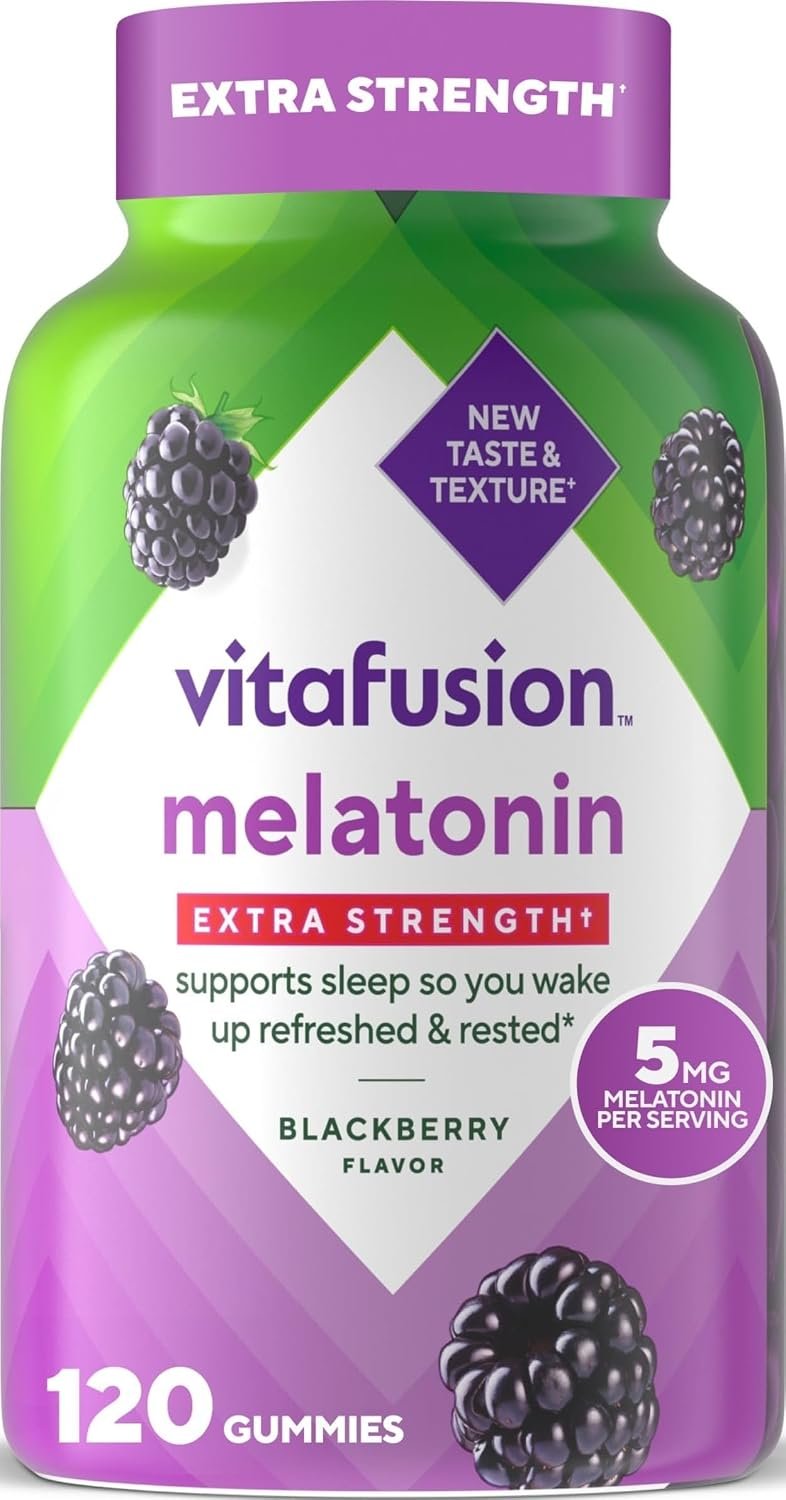 Vitafusion Melatonin Gummies | 5mg | 120 Count | Extra Strength Gummy | for Adult Women and Men | Blackberry Flavor | Gluten and Dairy-Free Supplement