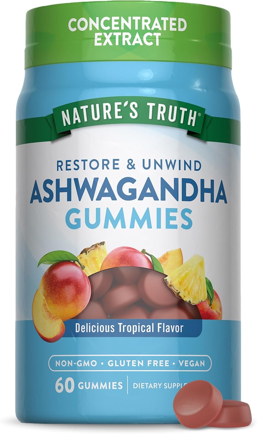 Nature’s Truth Ashwagandha Gummies | 60 Count | Tropical Flavor | Vegan, Non-GMO & Gluten Free Supplement