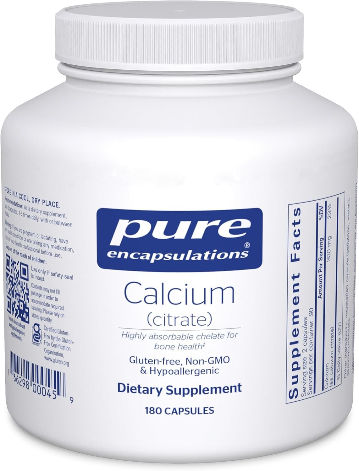 Pure Encapsulations Calcium (Citrate), 180 Capsules | Supplement for Bone, Teeth, Colon, and Cardiovascular Health Support*, with Premium Calcium Citrate