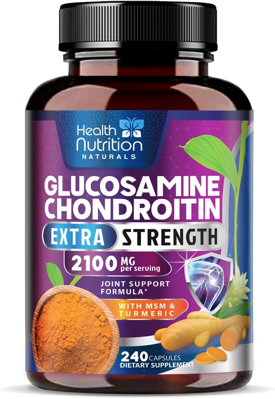 Glucosamine Chondroitin MSM Complex 2100mg – 3X Strength Joint Support Supplement with Glucosamine Sulfate, Turmeric, Boswellia – For Cartilage, Mobility & Flexibility – Bottled in USA – 240 Capsules