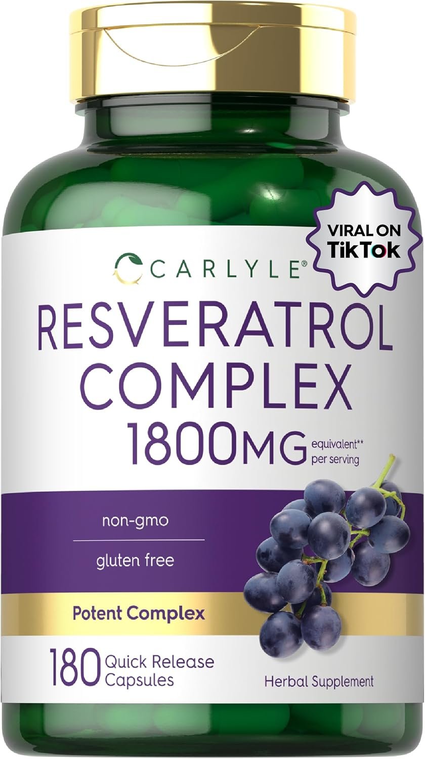 Carlyle Resveratrol Complex | 180 Capsules | Trans Resveratrol Supplement with Grape Seed Extract – Non GMO, Gluten Free
