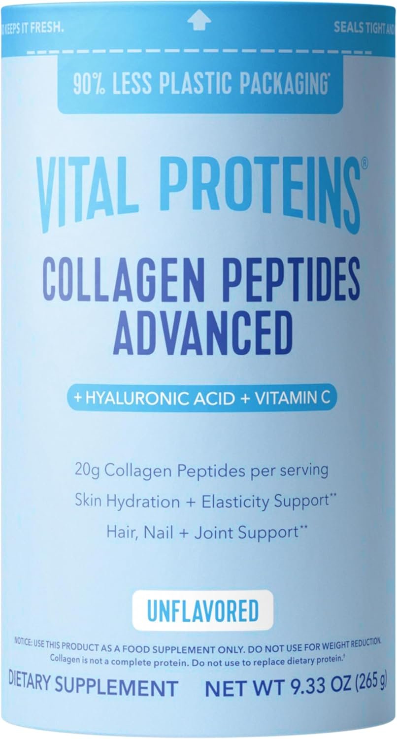 Vital Proteins Collagen Peptides Powder Advanced, Unflavored, 9.33oz | Hyaluronic Acid & Vitamin C, Supports Hair Skin & Nails, Collagen Peptides, 12 Servings