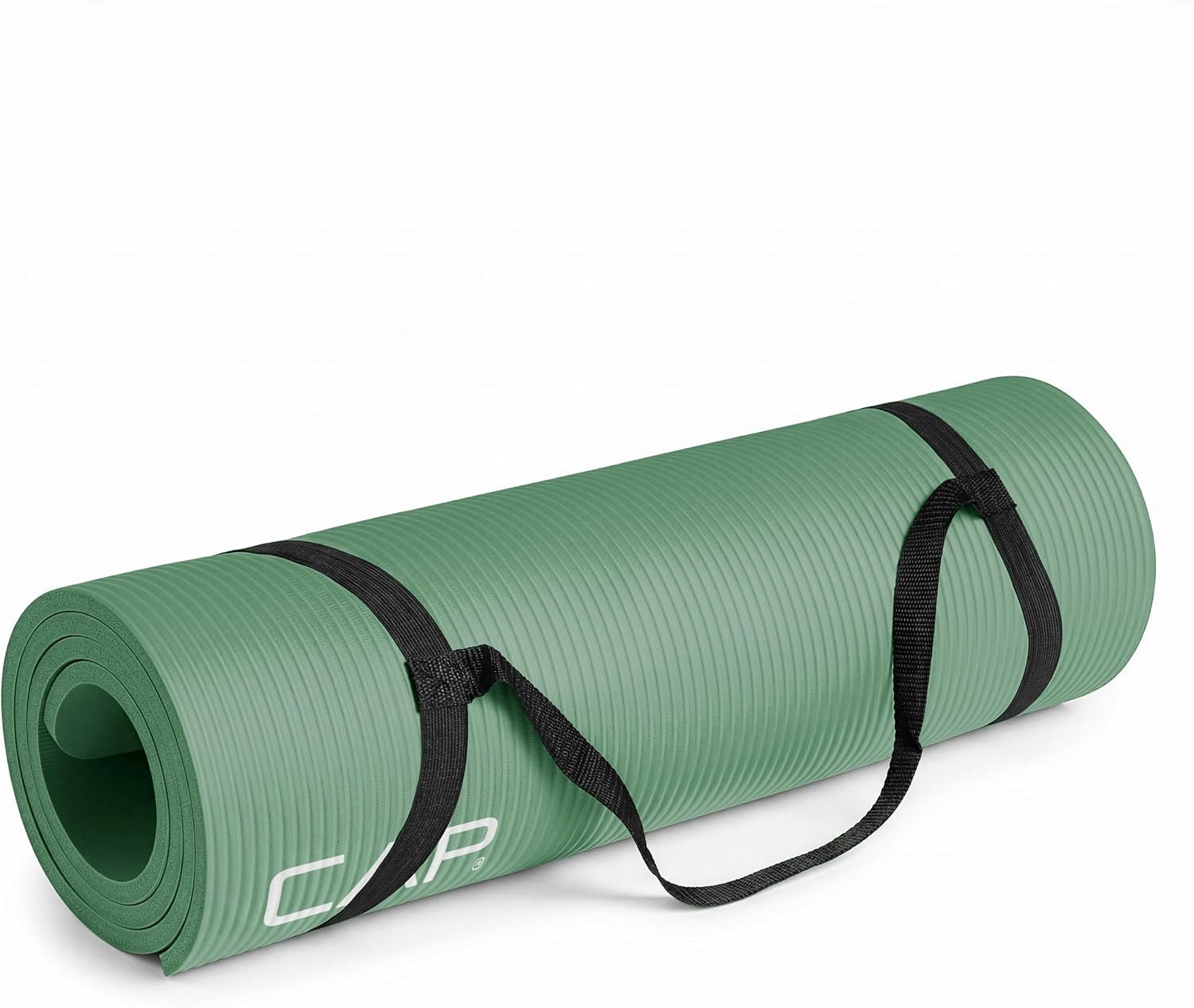 CAP Barbell 1/2-Inch High Density Exercise Yoga Mat with Strap | Multiple Options