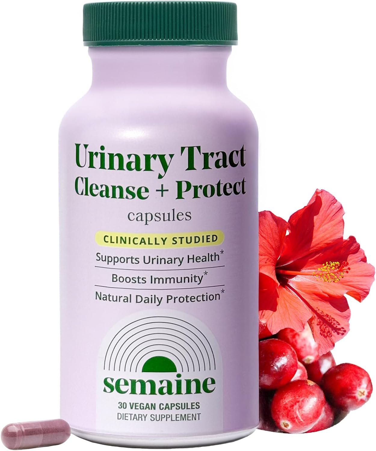 Semaine Urinary Tract Cleanse & Protect –30 ct, Bladder Support Supplement for Women, Flushes Urinary Tract. Combines Cranberry Proanthocyanidins with Hibiscus.