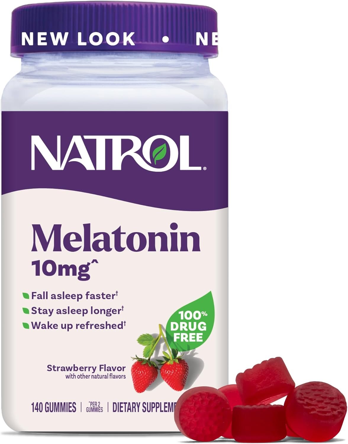Natrol Melatonin 10 mg Gummies, Sleep Support for Adults, 140 Gummies | Supplement to Fall Asleep Faster & Stay Asleep Longer, Wake Up Refreshed, 100% Drug-Free, Strawberry-flavored, 70 Day Supply