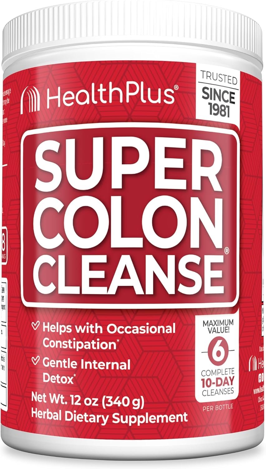 Health Plus Super Colon Cleanse Powder with Senna Leaf & Psyllium, 12 oz | Contains senna leaf, psyllium husk, and fennel seed, 68 servings; may support occasional constipation relief and cleansing