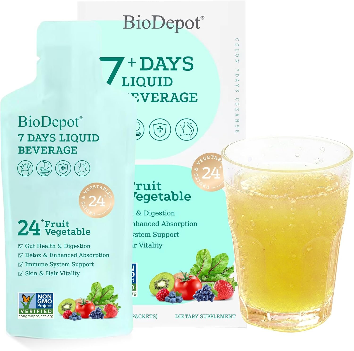 7 Day Gut Cleanse Liquid Detox Drink for Women & Men Colon Cleanse | 24 Fruit & Vegetable Blend for Gut Balance, Gentle Regularity and Daily Digestive Support, Convenient 7-Pack Beverage Cleanse