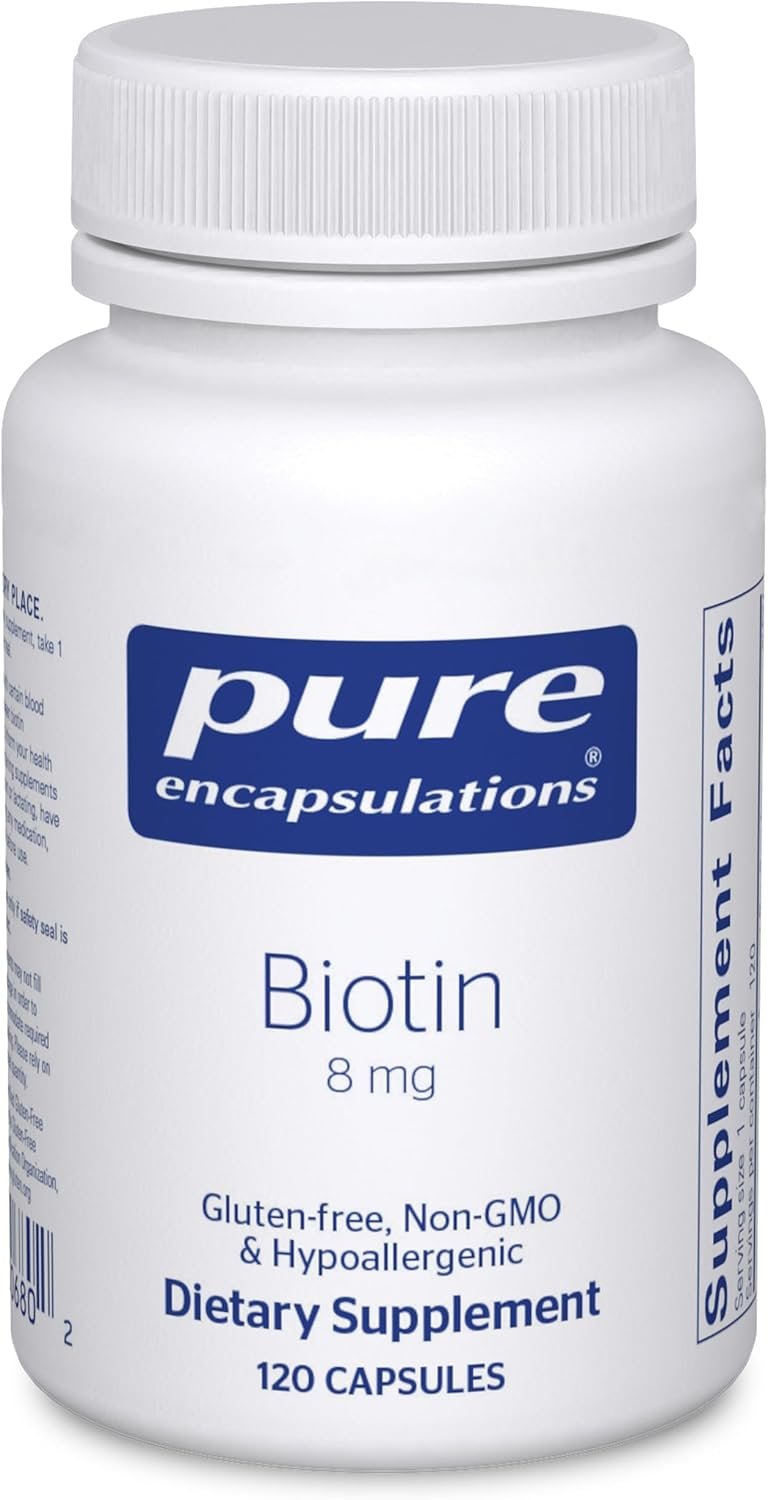 Pure Encapsulations Biotin 8 mg, 120 Capsules | B Vitamin Supplement for Stress Relief, Hair, Skin, and Nail Strengthening, Metabolism, Carbohydrate Support