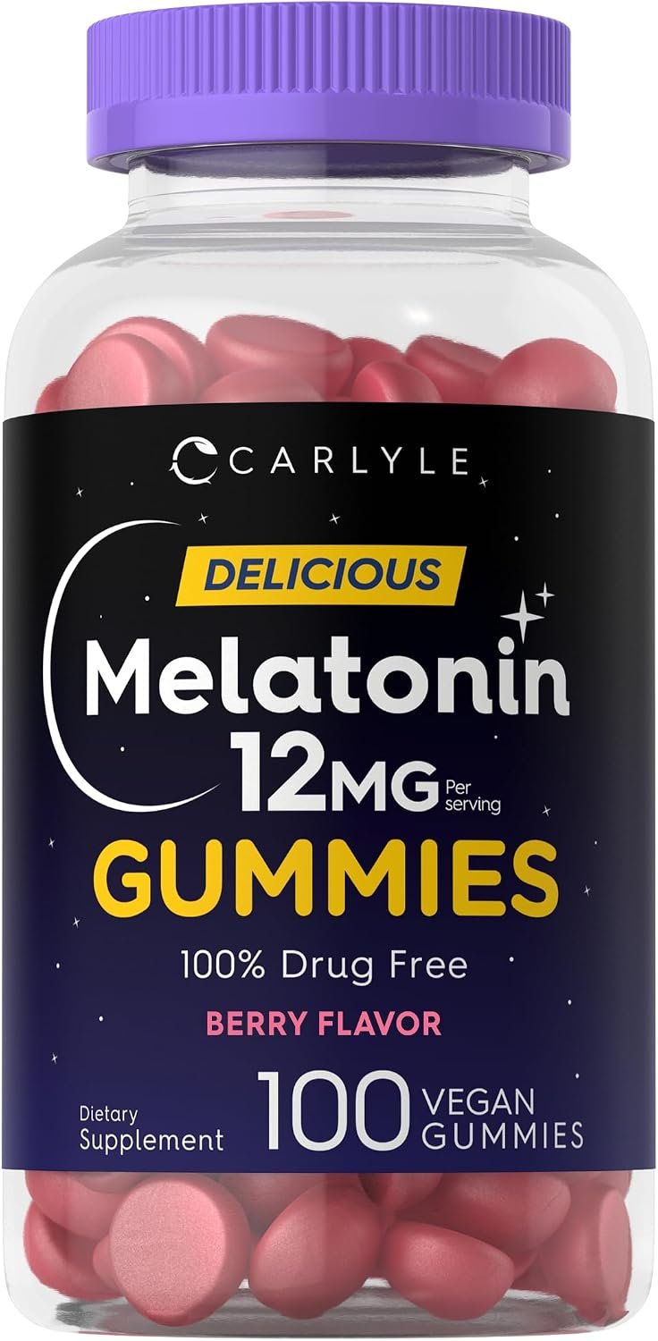 Carlyle Melatonin Gummies 12mg | 100 Count | Berry Flavor | Vegan Supplement | Non-GMO, Gluten Free