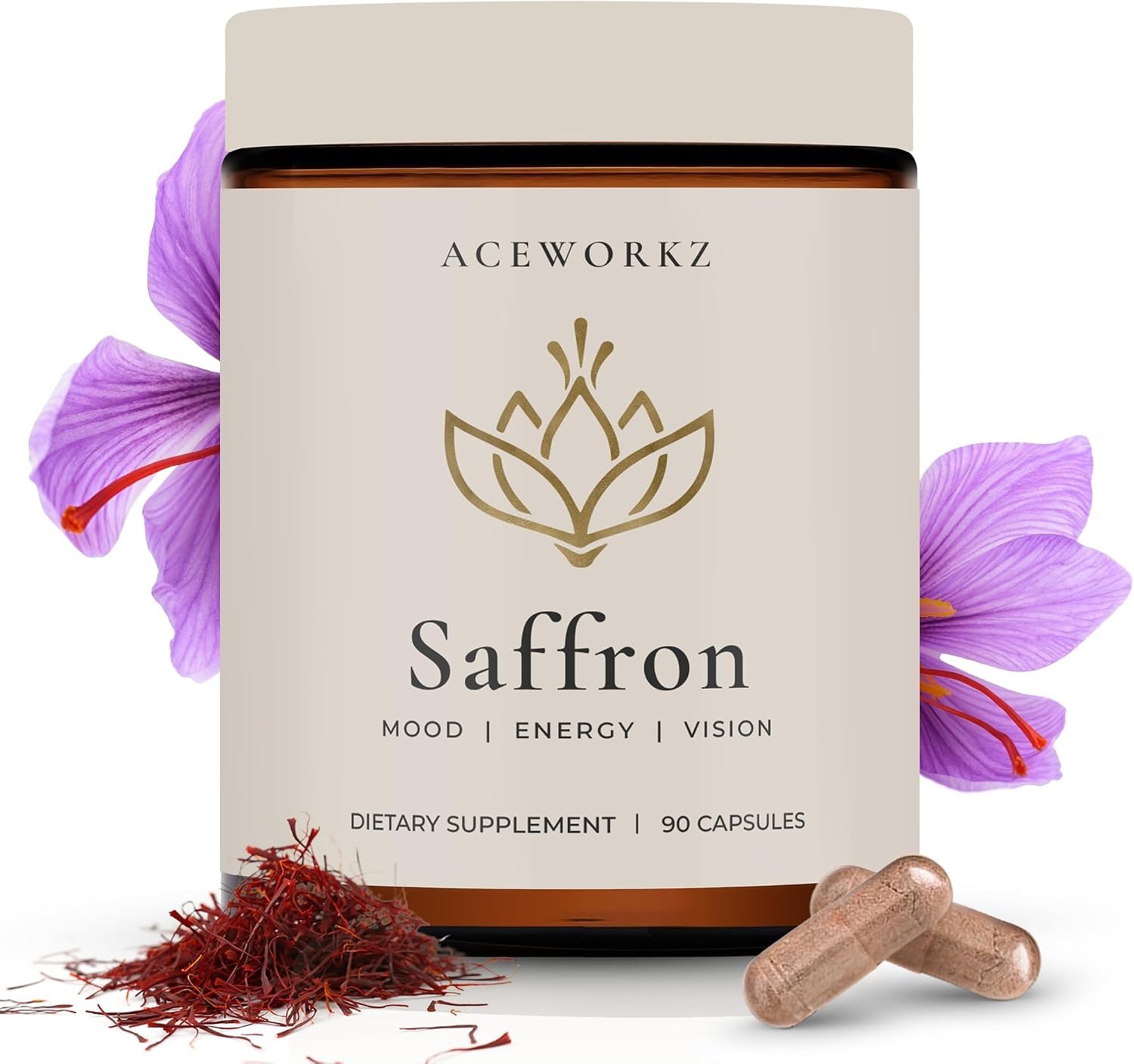 ACEWORKZ Appetite Suppressant for Weight Loss – Organic Saffron Extract with BioPerine® for Enhanced Absorption – Supports Energy & Mood (90 Capsules)