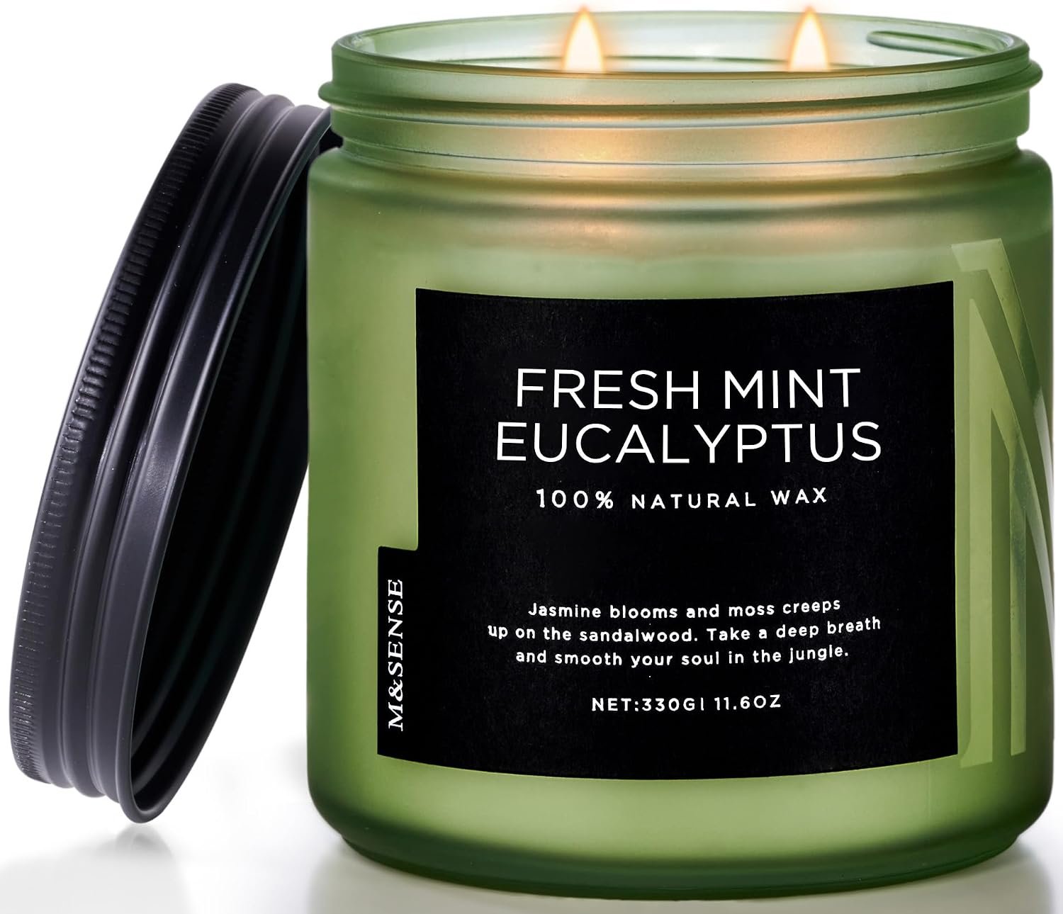 M&SENSE Eucalyptus & Mint Home Scented Candles, 11.6oz Organic Soy Wax, 70H | Long Burning, Clean Natural Non Toxic, Fresh Smelling for Stress Relief Meditation, Aromatherapy Gifts for Men Women