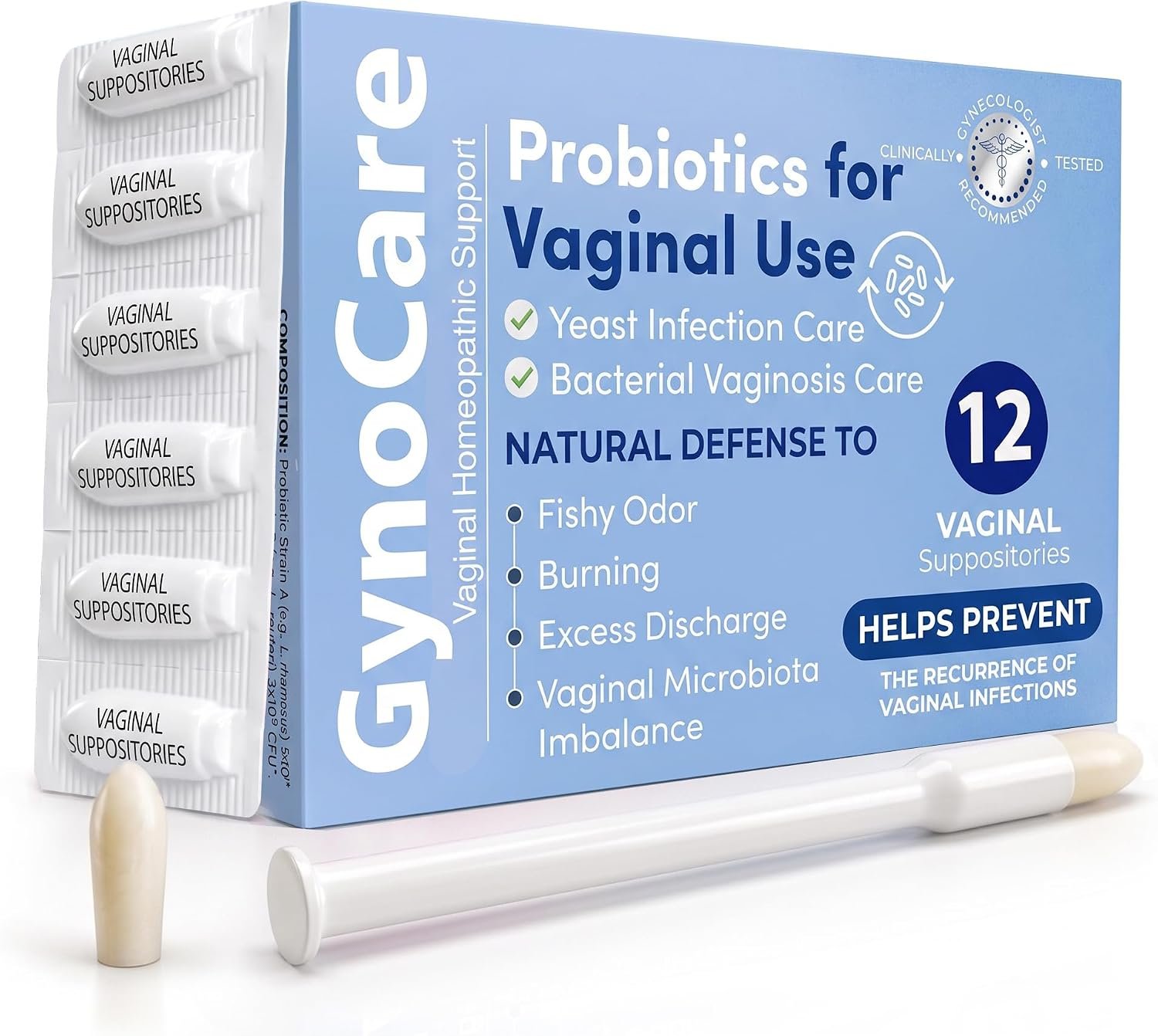 Vaginal Probiotics Suppositories for Women Boric Acid for Odor & Burning | Boric Acid for Women, pH Balance Support, Helps with Odor, Burning, Itching & Discharge, Yeast Infection Care, 12 Count