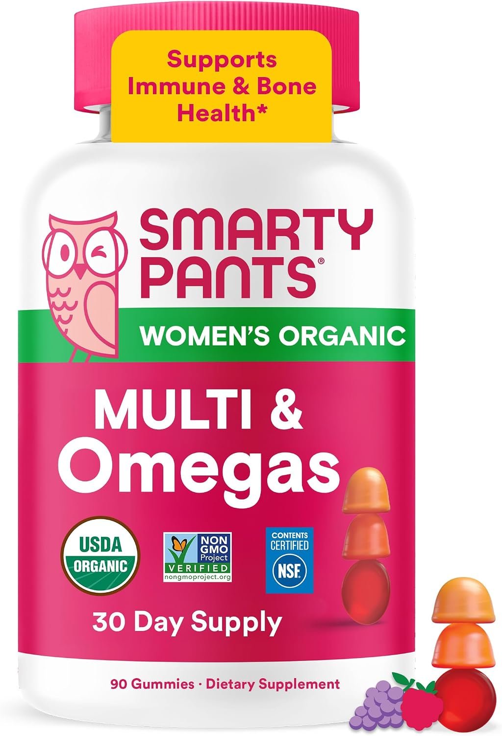 SmartyPants Organic Women’s Multivitamin Gummies: Biotin, Methylfolate, Omega 3 (ALA), Vitamin D3, C, Vitamin B12, B6, A, K & Zinc, Inositol, Gluten Free, Vegetarian, 120 Count (30 Day Supply)